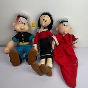 Vintage 1985 Popeye Olive Oyl Sweet Pea Dolls Lot Large Size by Presents